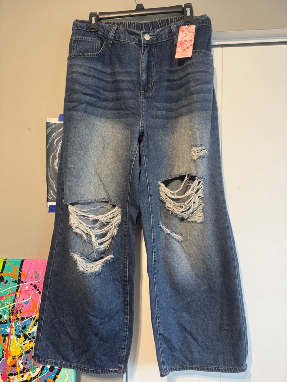 NWT SHEIN MOD Curve Distressed Wide Leg Jeans 0XL 12/14/16